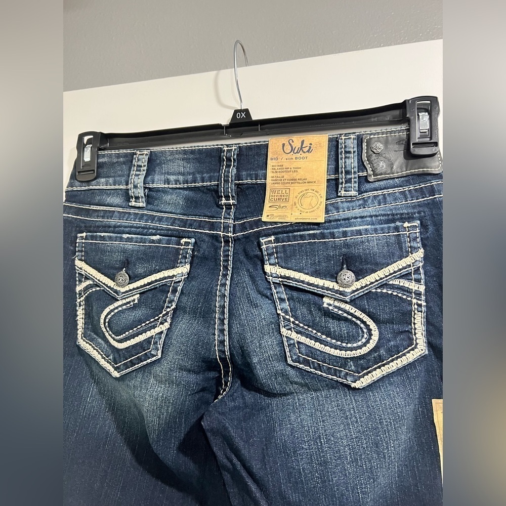 NEW NWT suki‎ mid slim boot silver Jeans 30/33 30x33 - Picture 3 of 13